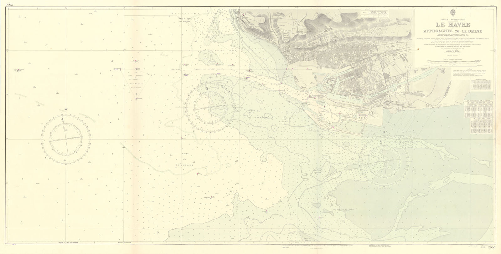 Le Havre & Seine approaches. Seine-Maritime. ADMIRALTY sea chart 1924 (1955) map